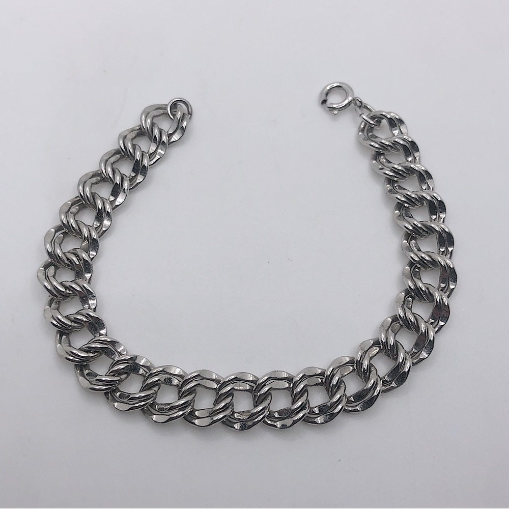 Vtg Sterling Silver Double Curb Link Charm Bracelet 7” / .4” / 18g
